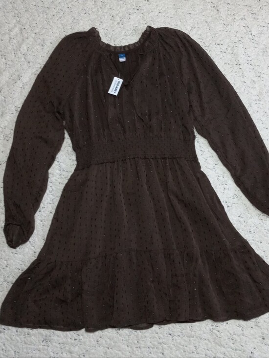 Old Navy Dresses & Skirts - Old Navy Brown Long Sleeve Tiered Mini Dress Size M NWT
